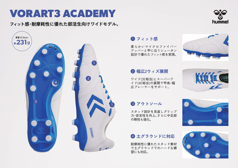 ヒュンメル サッカースパイク ヴォラート3 ACADEMY WIDE ホワイト