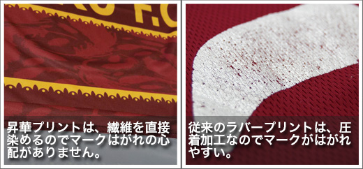 昇華プリントだからマークはがれの心配なし